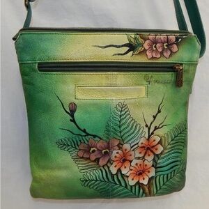 Anuschka Peacock Love - Hand Painted Leather Crossbody Organizer